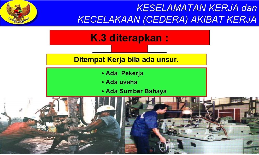 KESELAMATAN KERJA dan KECELAKAAN (CEDERA) AKIBAT KERJA K. 3 diterapkan : Ditempat Kerja bila