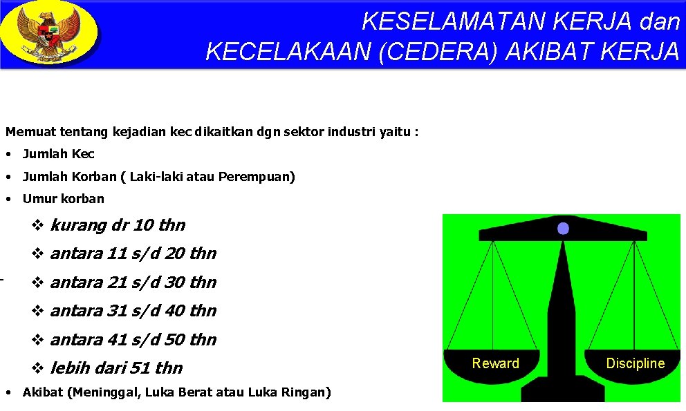 - KESELAMATAN KERJA dan KECELAKAAN (CEDERA) AKIBAT KERJA Memuat tentang kejadian kec dikaitkan dgn