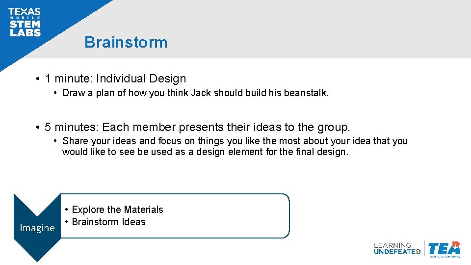 Brainstorm • 1 minute: Individual Design • Draw a plan of how you think Brainstorm • 1 minute: Individual Design • Draw a plan of how you think