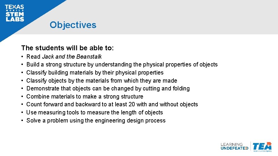 Objectives The students will be able to: • • • Read Jack and the Objectives The students will be able to: • • • Read Jack and the