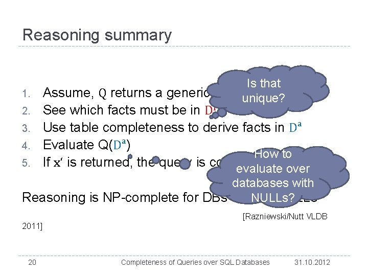 Reasoning summary Is that 1. Assume, Q returns a generic answer x‘ over Di