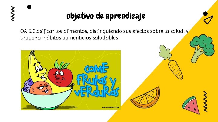 objetivo de aprendizaje OA 6. Clasificar los alimentos, distinguiendo sus efectos sobre la salud,