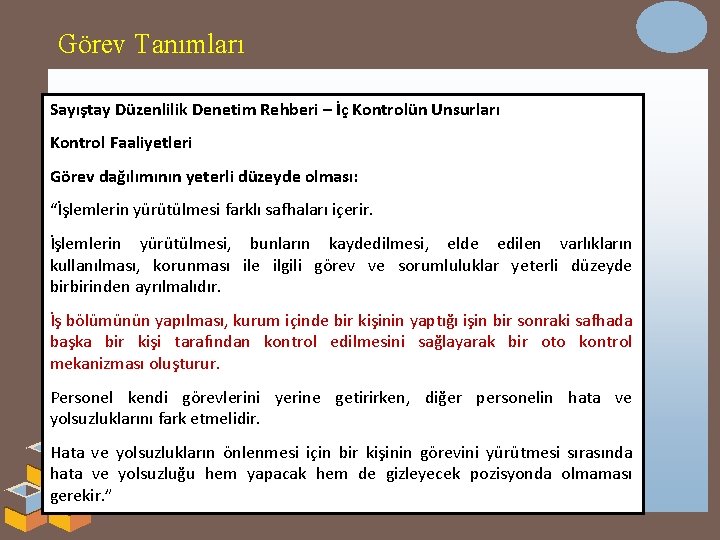 Görev Tanımları Sayıştay Düzenlilik Denetim Rehberi – İç Kontrolün Unsurları Kontrol Faaliyetleri Görev dağılımının