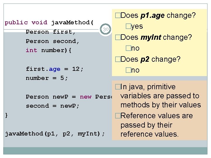 public void java. Method( Person first, Person second, int number){ first. age = 12;