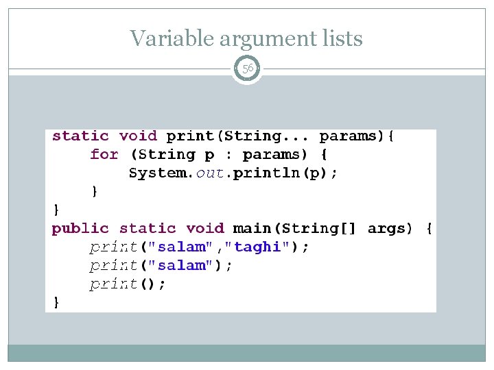 Variable argument lists 56 