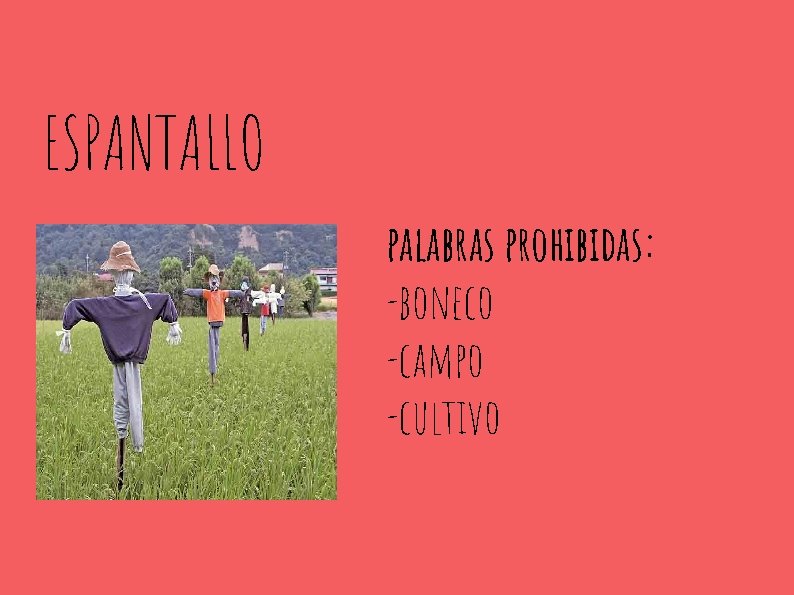 ESPANTALLO palabras prohibidas: -boneco -campo -cultivo 