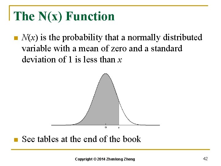 The N(x) Function n N(x) is the probability that a normally distributed variable with