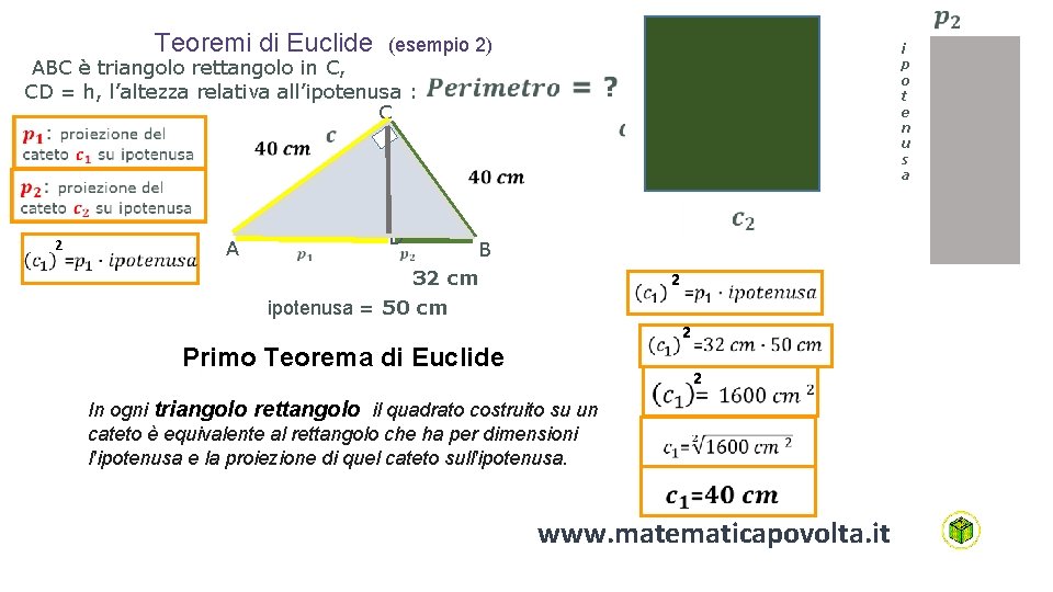 Teoremi di Euclide (esempio 2) i p o t e n u s a