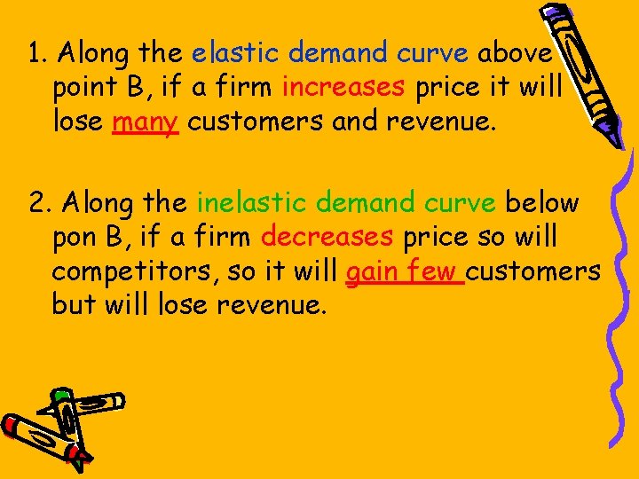 1. Along the elastic demand curve above point B, if a firm increases price