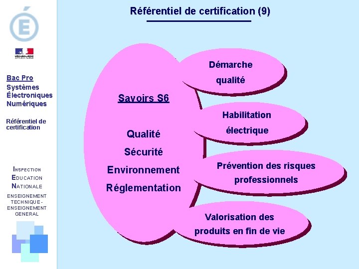 Référentiel de certification (9) Démarche Bac Pro Systèmes Électroniques Numériques Référentiel de certification qualité