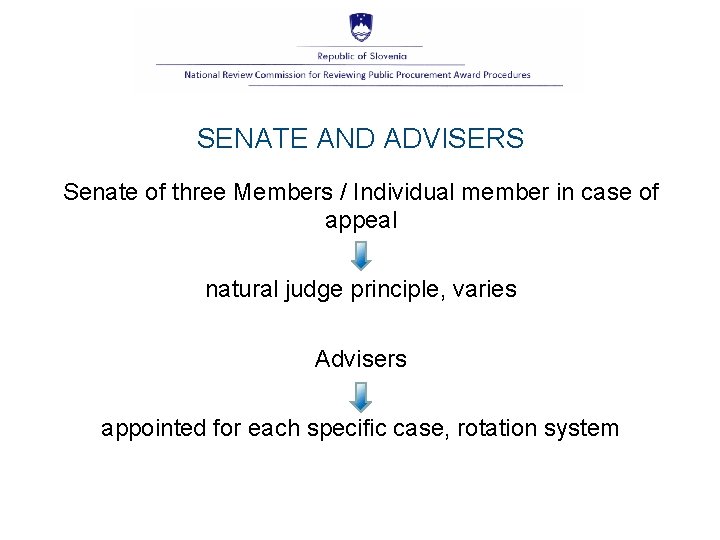 SENATE AND ADVISERS Senate of three Members / Individual member in case of appeal