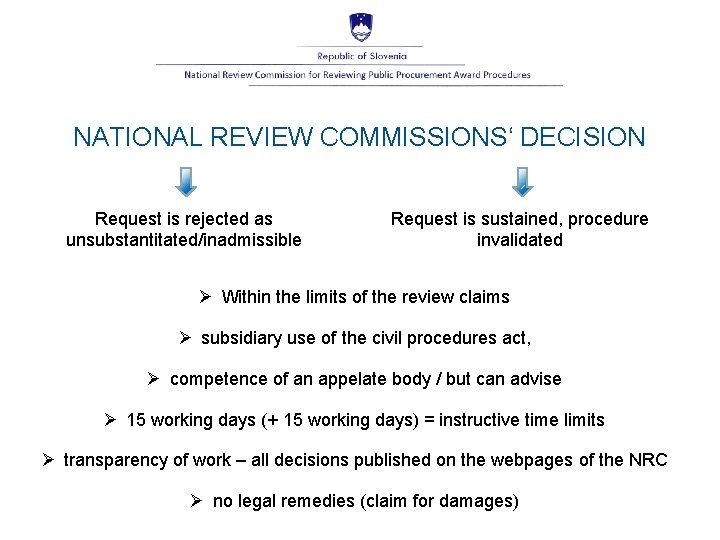 NATIONAL REVIEW COMMISSIONS‘ DECISION Request is rejected as unsubstantitated/inadmissible Request is sustained, procedure invalidated