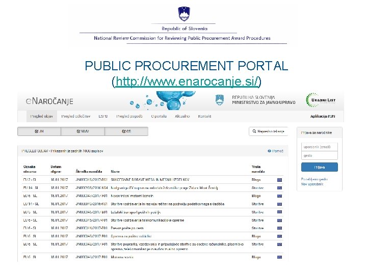 PUBLIC PROCUREMENT PORTAL (http: //www. enarocanje. si/) 