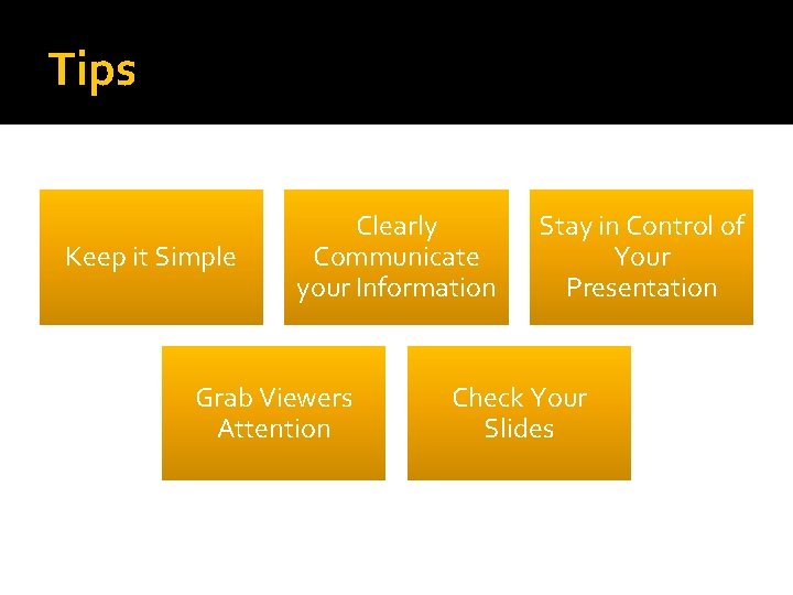 Tips Keep it Simple Clearly Communicate your Information Grab Viewers Attention Stay in Control
