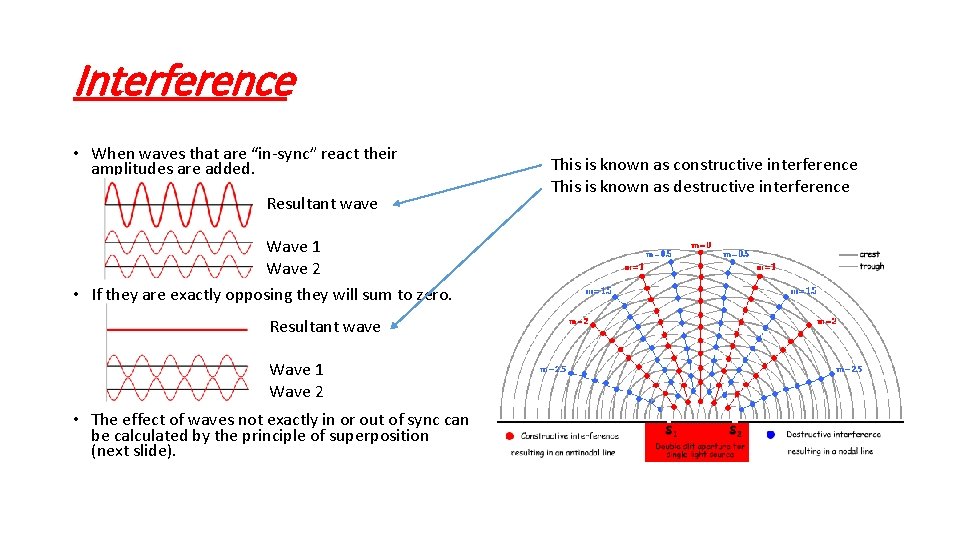 Interference • When waves that are “in-sync” react their amplitudes are added. Resultant wave