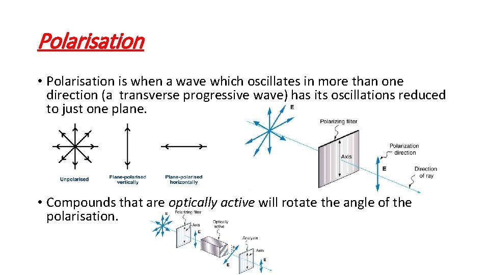 Polarisation • Polarisation is when a wave which oscillates in more than one direction