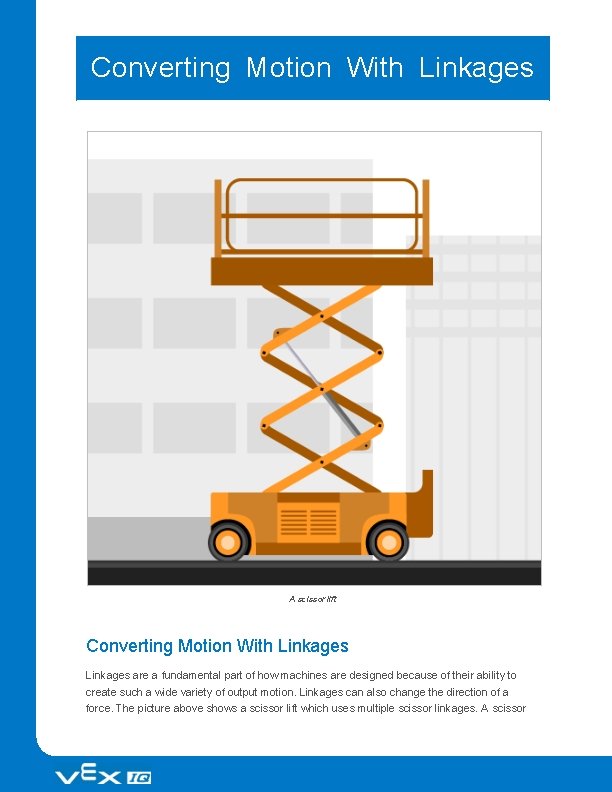 Converting Motion With Linkages A scissor lift Converting Motion With Linkages are a fundamental