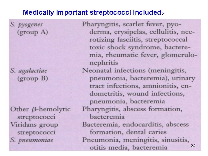 Medically important streptococci included: - 34 