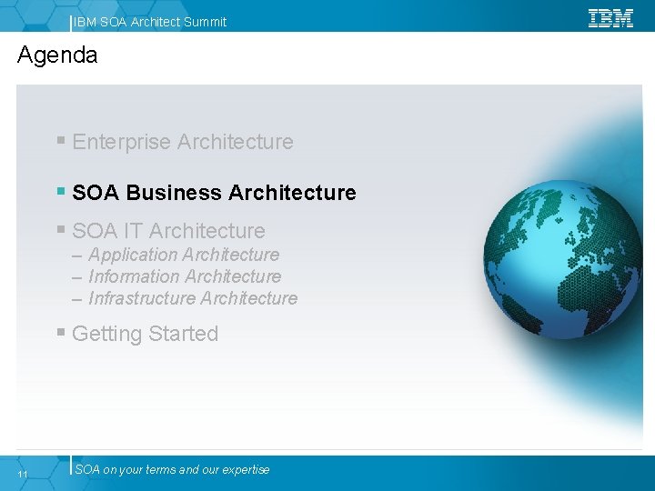 IBM SOA Architect Summit Agenda § Enterprise Architecture § SOA Business Architecture § SOA