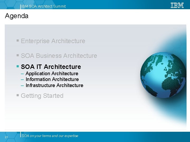 IBM SOA Architect Summit Agenda § Enterprise Architecture § SOA Business Architecture § SOA