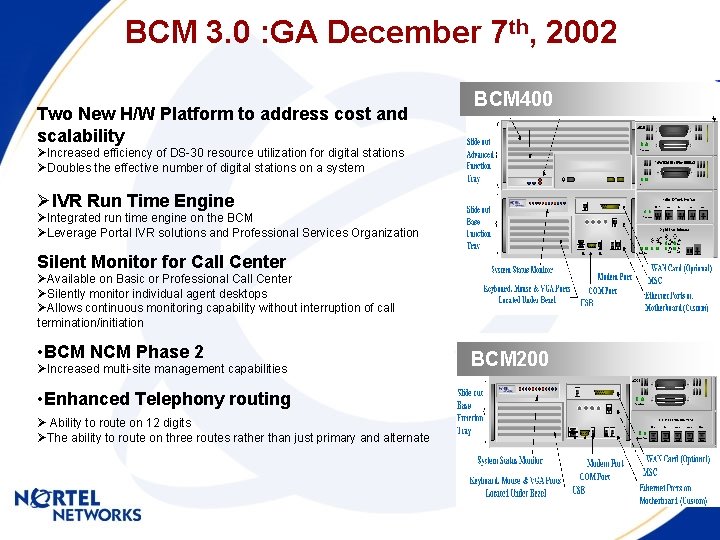 BCM 3. 0 : GA December 7 th, 2002 Two New H/W Platform to