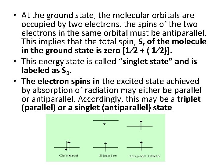  • At the ground state, the molecular orbitals are occupied by two electrons.