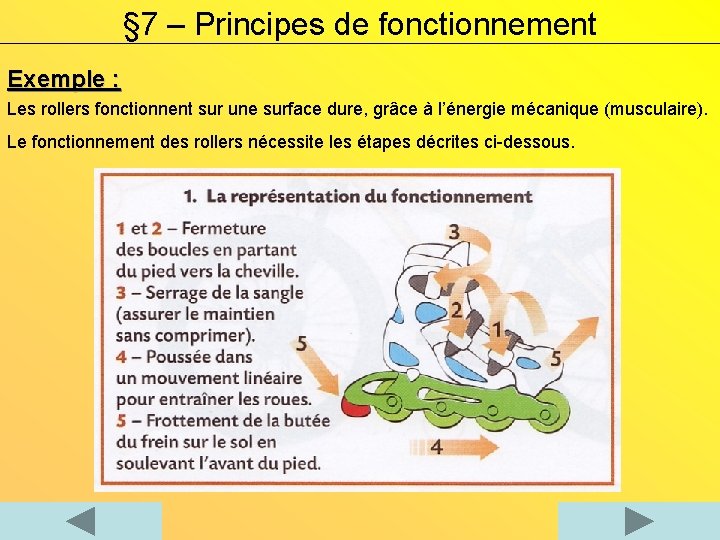 § 7 – Principes de fonctionnement Exemple : Les rollers fonctionnent sur une surface
