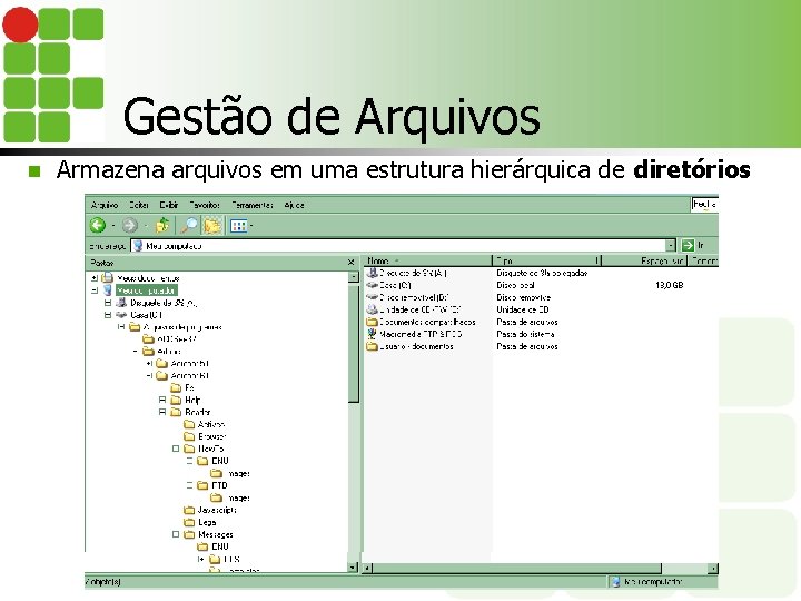 Gestão de Arquivos n Armazena arquivos em uma estrutura hierárquica de diretórios 