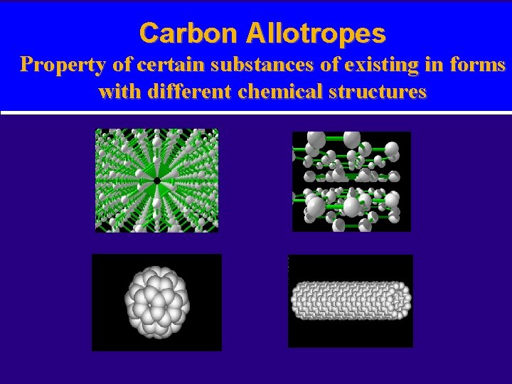 Carbon Allotropes Property of certain substances of existing in forms with different chemical structures