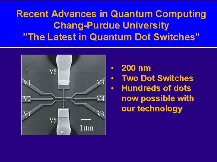 Recent Advances in Quantum Computing Chang-Purdue University ”The Latest in Quantum Dot Switches” •