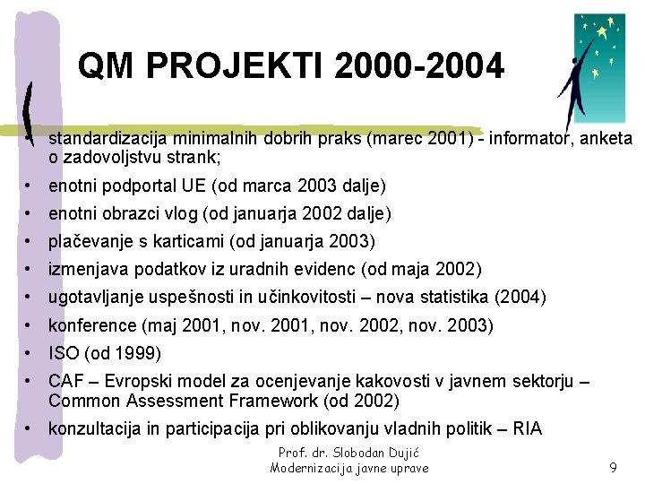 QM PROJEKTI 2000 -2004 • standardizacija minimalnih dobrih praks (marec 2001) - informator, anketa