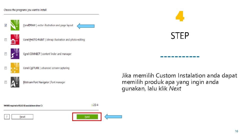 4 Jika memilih Custom Instalation anda dapat memilih produk apa yang ingin anda gunakan,