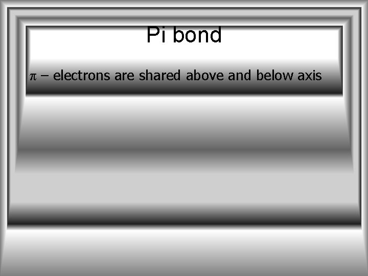 Pi bond p – electrons are shared above and below axis 