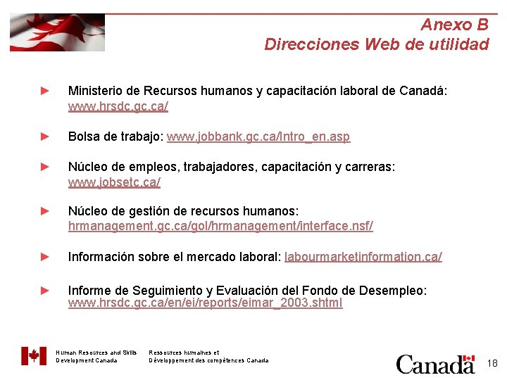 Anexo B Direcciones Web de utilidad ► Ministerio de Recursos humanos y capacitación laboral