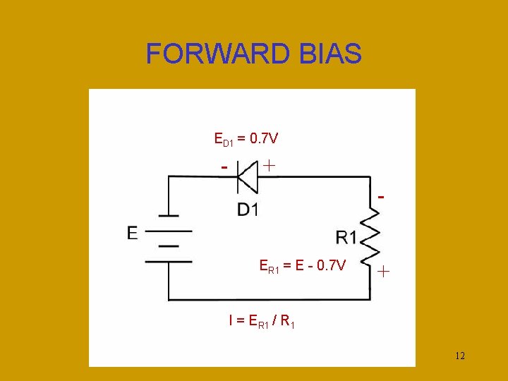 FORWARD BIAS ED 1 = 0. 7 V - + ER 1 = E