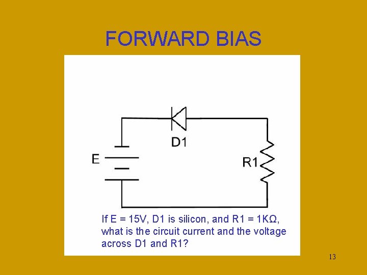 FORWARD BIAS If E = 15 V, D 1 is silicon, and R 1