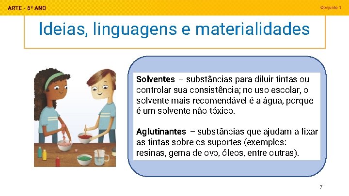 Ideias, linguagens e materialidades Solventes – substâncias para diluir tintas ou controlar sua consistência;