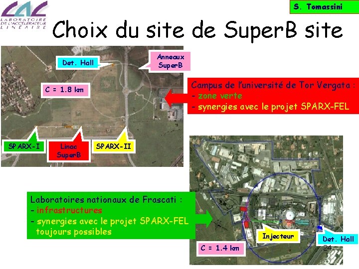 S. Tomassini Choix du site de Super. B site Anneaux Super. B Det. Hall