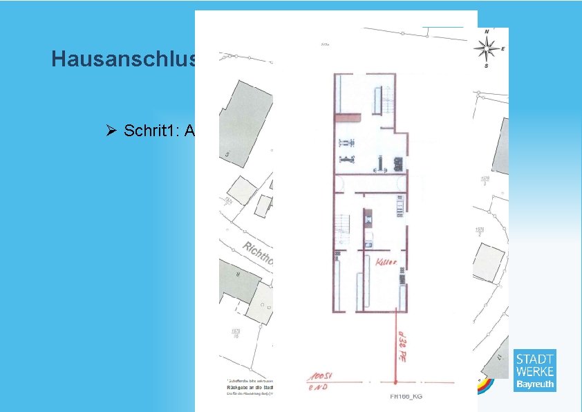 Hausanschluss Gas u. Wasser Ø Schrit 1: Anfrage an die Stadtwerke Bayreuth Installateur Versammlung