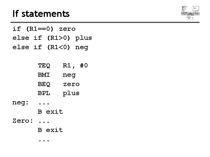 If statements if (R 1==0) zero else if (R 1>0) plus else if (R