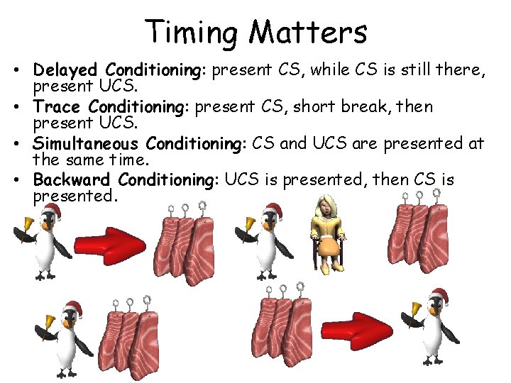 Timing Matters • Delayed Conditioning: present CS, while CS is still there, present UCS.