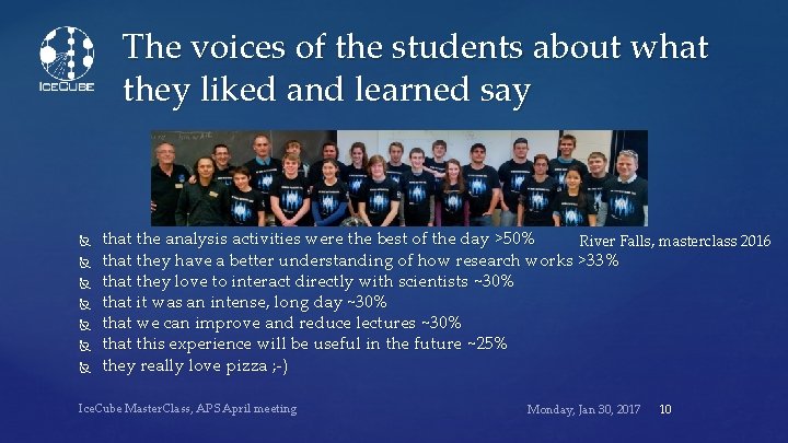 The voices of the students about what they liked and learned say that the