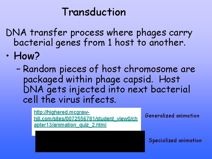 Transduction DNA transfer process where phages carry bacterial genes from 1 host to another.