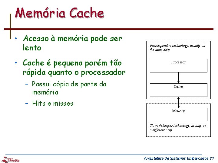 Memória Cache • Acesso à memória pode ser lento • Cache é pequena porém