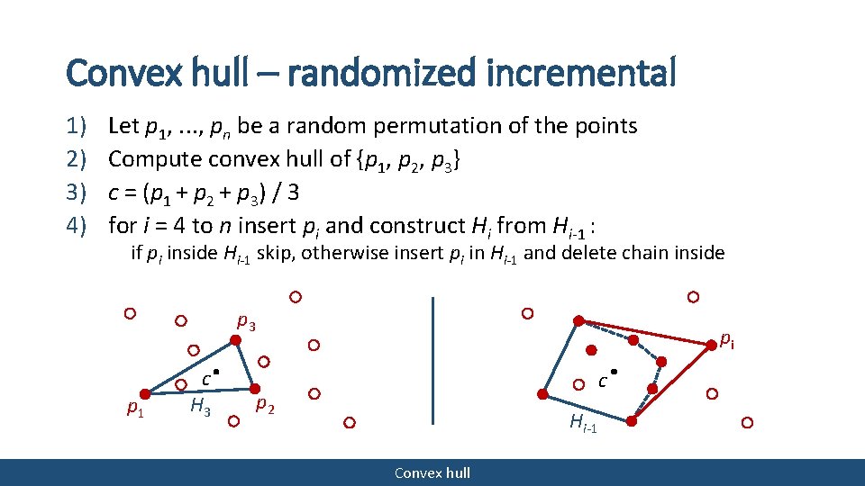 Convex hull – randomized incremental 1) 2) 3) 4) Let p 1, . .