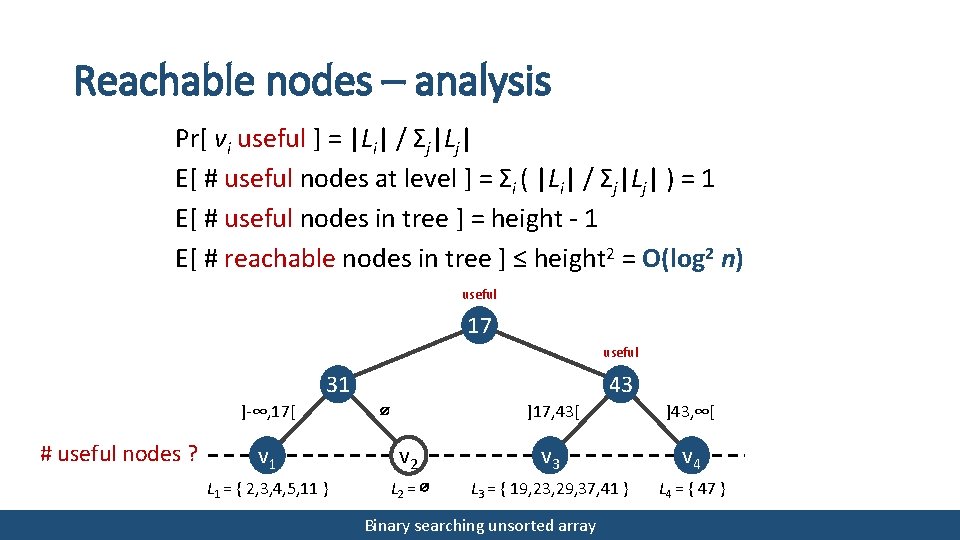 Reachable nodes – analysis Pr[ vi useful ] = |Li| / Σj|Lj| E[ #