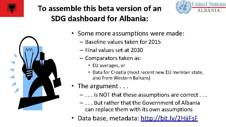 To assemble this beta version of an SDG dashboard for Albania: • Some more
