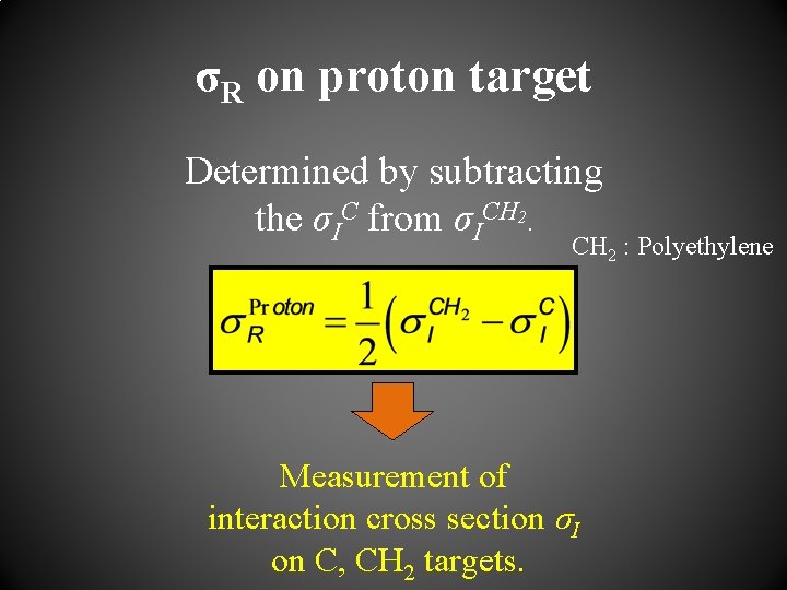 σR on proton target Determined by subtracting the σIC from σICH 2. CH 2