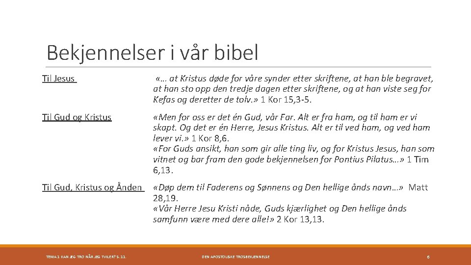 Bekjennelser i vår bibel Til Jesus «… at Kristus døde for våre synder etter