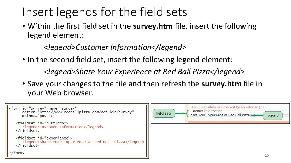 Insert legends for the field sets • Within the first field set in the